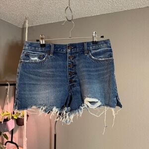 Abercrombie & Fitch Annie High Rise Denim Shorts Button Fly Distressed
